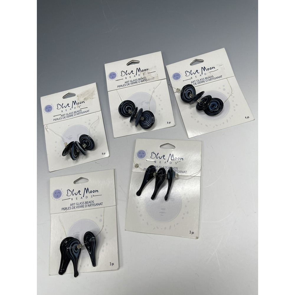 LOT Blue‎ Moon Art Glass Beads 2007 Disc Dagger White Black Blue C4